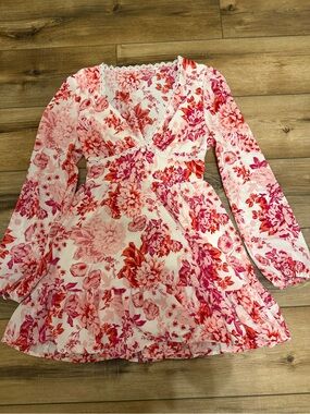 Floral Lace-Trim Pink & Red Dress
